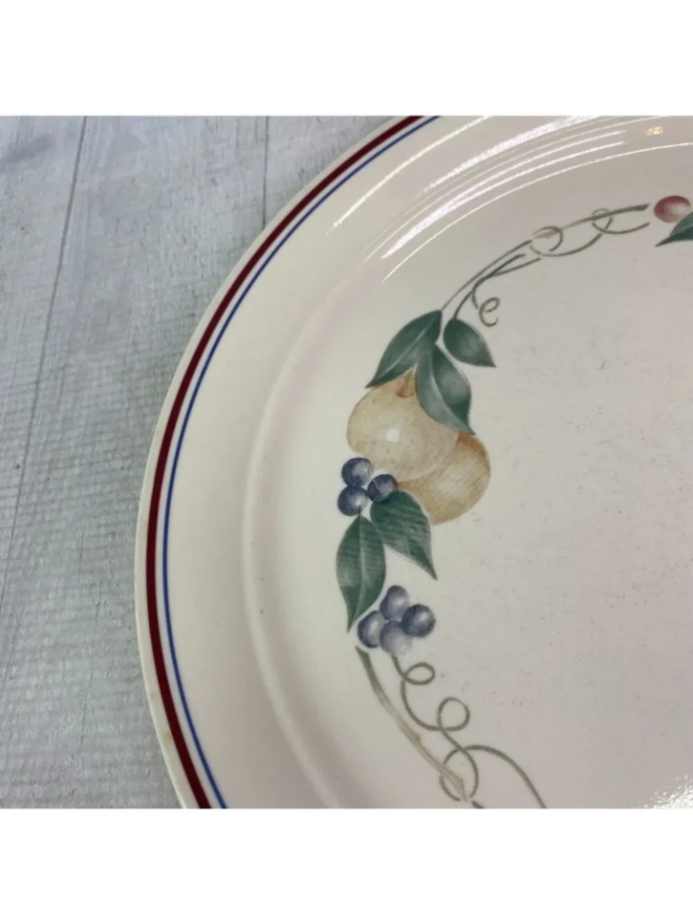 Corelle ABUNDANCE Cornerstone Beige Fruits Blue Maroon Bands Dinner Plates Set 6